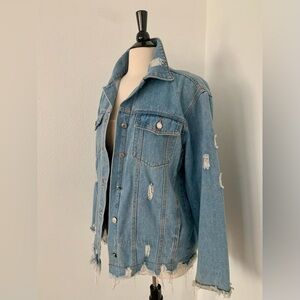 Denim Jacket Distressed Blue Size L